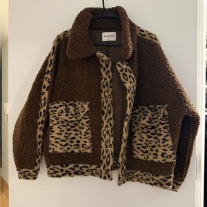 Brown and Leopard Print Teddy Jacket